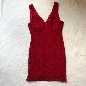 Red fitted lace dress